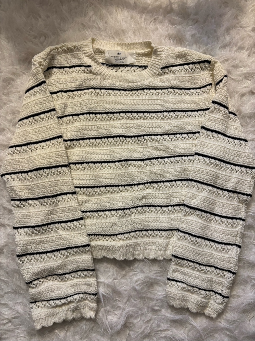H&M Cream and Black Striped Crewneck Sweater